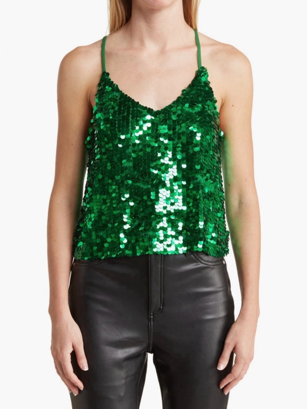 Walter Baker Haley Sequin Cami Top in emerald green size L